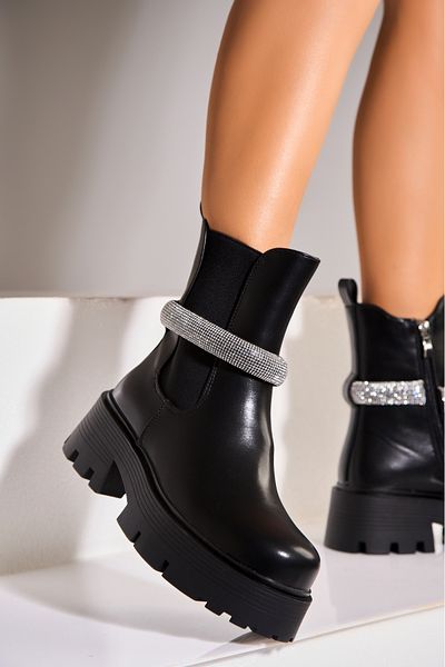 Joana Women's Black Fur-lined Boots Made of Avory Eco-Leather