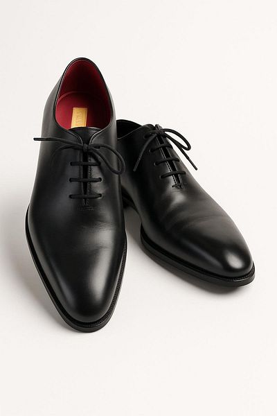 Deriderim Black Flat Leather Laced Classic Shoes