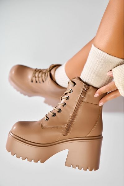 Joana Women's Khaki Fur-lined Boots Made of Eco-Leather Kiyla