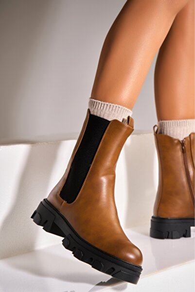 Joana Γυναικείες μπότες με επένδυση γούνας Camel από οικολογικό δέρμα Jeana