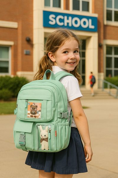 ÇANTA Rucsac de școală pentru fete verde cu accesorii în stil coreean Kawaii