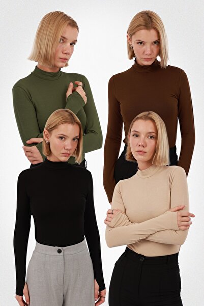 Yade Fashion Kadın Parmak Detaylı Body 4’lü Set