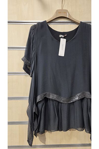 Park Moda Italian Silk Blouse with Sequin Detail