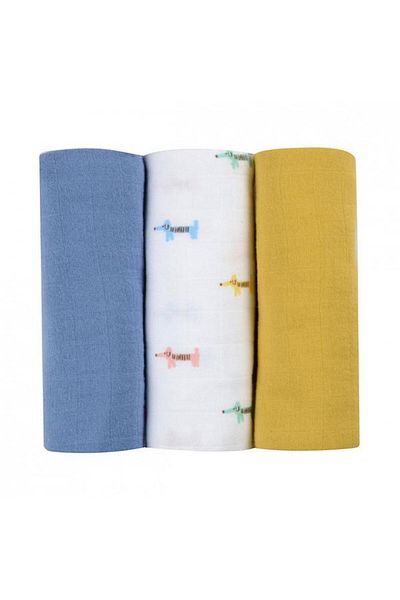 Beaba Set of 3 Cotton Muslin 70 x 70 cm Dachshund Beige