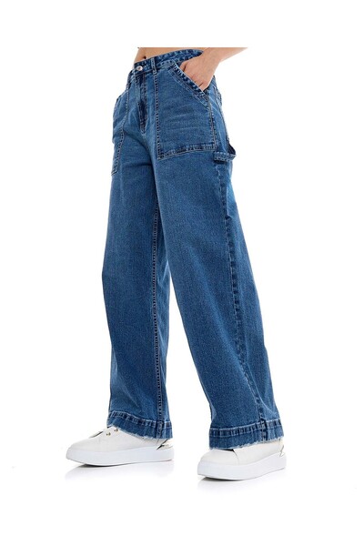 R&B Solid Mom Fit Jeans with Button Closure