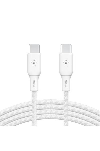 Belkin Premium Braided USB‑C 2.0 Power Delivery Cable — 100 W, 2 Meter, White