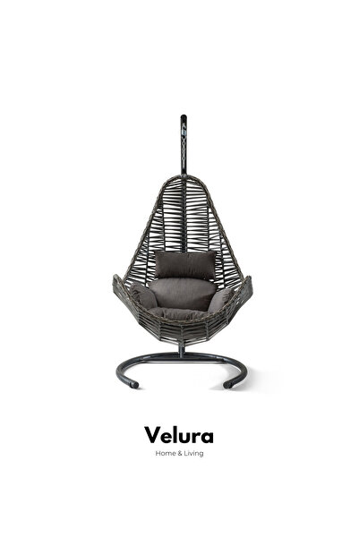 Velura Home & Living Zen Bahçe Salıncağı - Gri Rattan Gri Minder