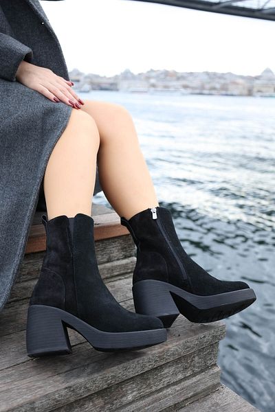 FAST STEP Genuine Leather Fur Women's Thick Heeled Boots 217Kza0657-03