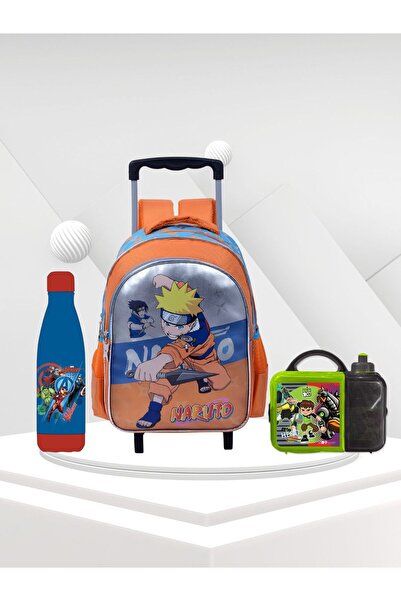 TSUMAB Naruto 3-in-1 School Set for Boys – Trolley Backpack, Avengers Water Bottle & Ben 10 Lunch Box