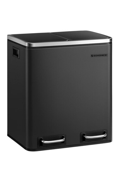 SONGMICS Cos de gunoi din inox cu 2 compartimente colectare selectiva, 2x15litri, negru