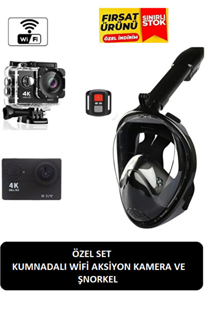 whitetech Özel Set Kumandalı Wifili Aksiyon Kamere Ve Şnorkel Tam Yüz Maskesi...