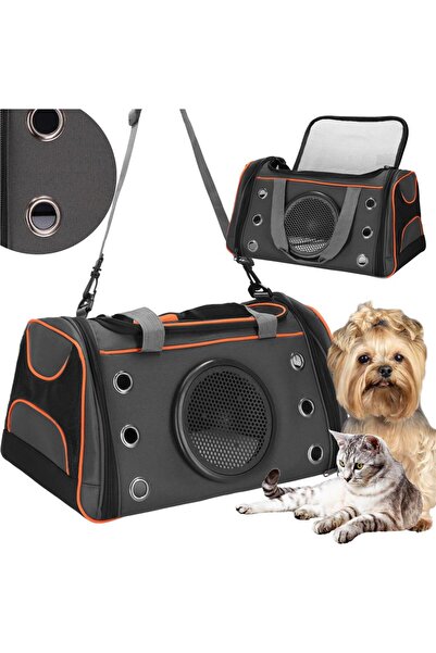 SERSIMO Geanta pentru transport animale mici-medii, pentru caine si pisica, pliabila, 24x48x33 cm, gri