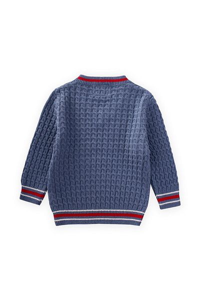 Cigit Hair Braid V-Neck Sweater 2-9 Years Indigo Blue