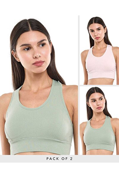 R&B مجموعة من 2 حمالة صدر رياضية صلبة من Sage Women's
