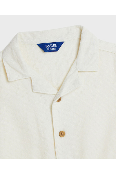 R&B Textured Shirt with Revere Collar and Short Sleeves