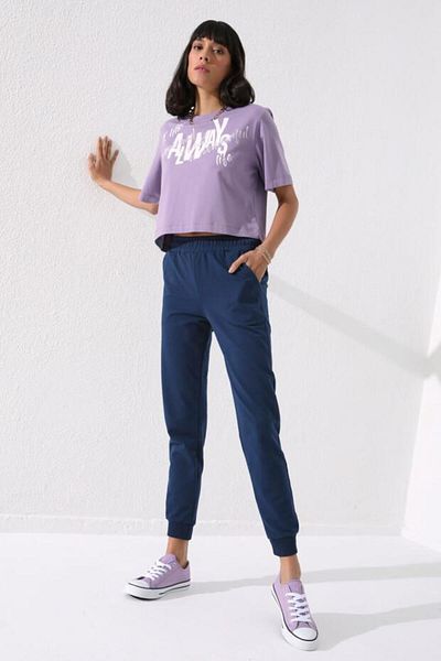 RAPAPA Navy Blue High Waist Jogger Comfortable Form Cuffed Women's Tracksuit Bottom - 94561