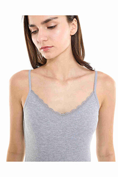 R&B Ribbed Lace Trim Camisole with V-Neck