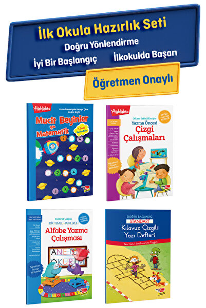 Dikkat Atölyesi Yayınları 4'lü İlkokula Hazırlık Seti (Matematik, Çizgi Çalışması, Alfabe, Yazı Defteri)