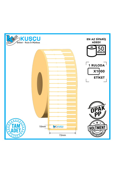 KUŞÇU RULO 50 bucăți 10 mm x 72 mm 1000 bucăți etichete pentru bijutier opace PP/adeziv Holtment