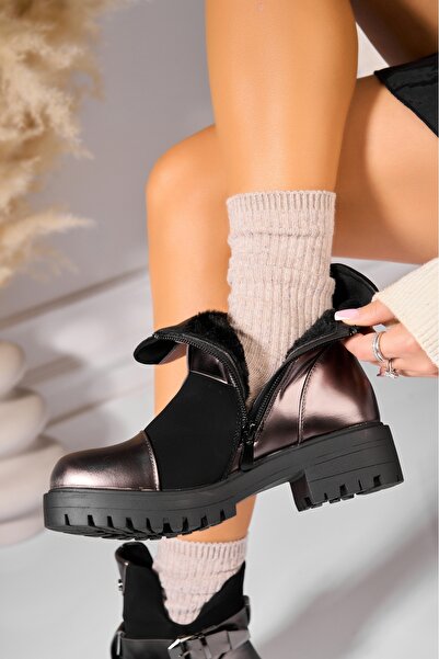 Joana Γυναικείες μπρονζέ μπότες με επένδυση γούνας από οικολογικό δέρμα Dochia5