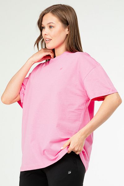 speedlife Ροζ Oversize Basic 100% βαμβακερό γυναικείο μπλουζάκι με κοντό μανίκι SF0756