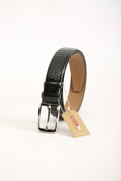 KASVA DERİ 3.5 cm Black Patent Leather Crocodile Leather Belt Genuine Patent Leather