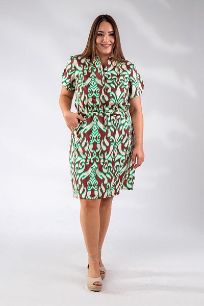 Roxxlen Plus Size Buttoned Elastic Waist Dress