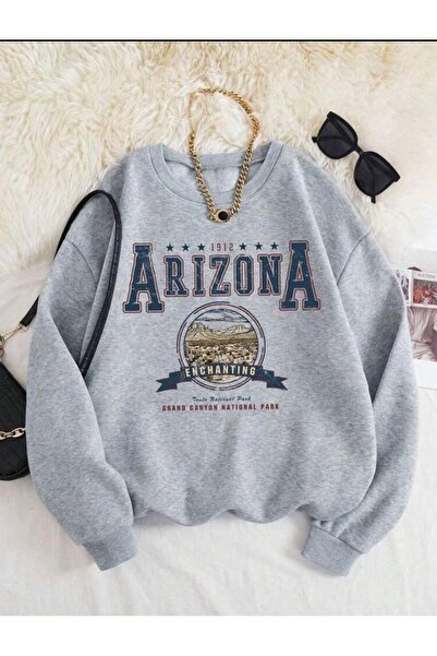 herkesemoda سويت شيرت بياقة دائرية مطبوعة مع صوف داخلي