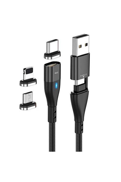 Timebox Cablu de date și încărcare rapidă, 6 în 1, QC 3.0, 60W, magnetic, USB, tip C, tip Lightning, Micro-US