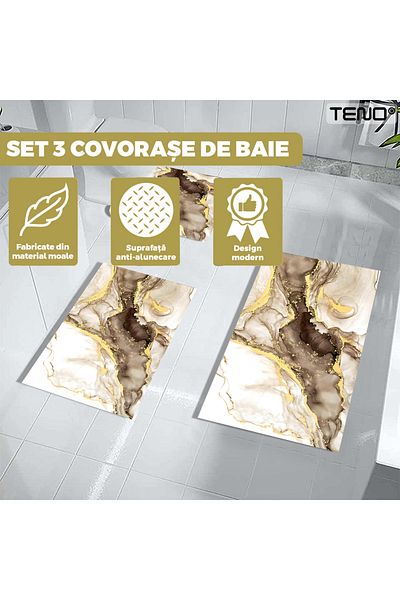 Teno Set 3 Covoare de Baie Universale Teno®, spuma, ultra-absorbante, 3 dimensiuni, bej/auriu