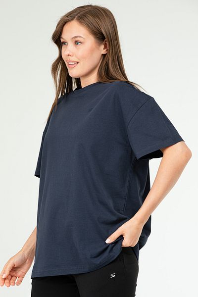 speedlife Γυναικείο μπλουζάκι με κοντό μανίκι Navy Blue Oversize Basic 100% βαμβακερό λαιμόκοψη SF0756