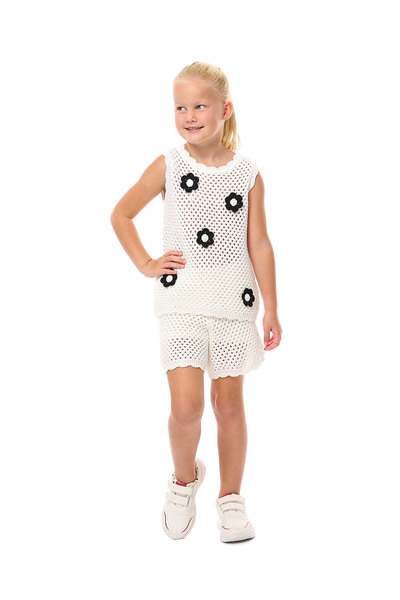 R&B Appliqued Openwork Top and Shorts Set