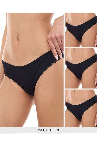 R&B 3 Pack Lace Trim Bikini Briefs