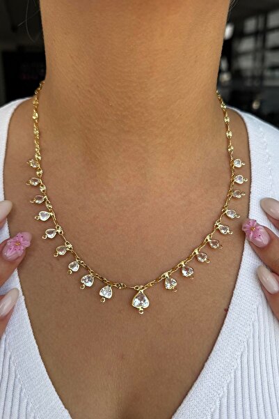 TAKIŞTIR Altın Renk Kalp Figürlü Taş Detaylı Kolye