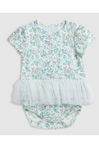 R&B Printed Bodysuit Dress with Crew Neck and Short Sleeves