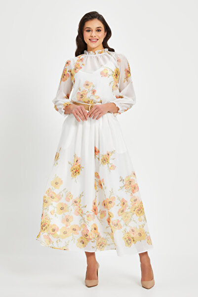 SERPİL Çiçek Desenli Şifon Kumaş İkili Takım