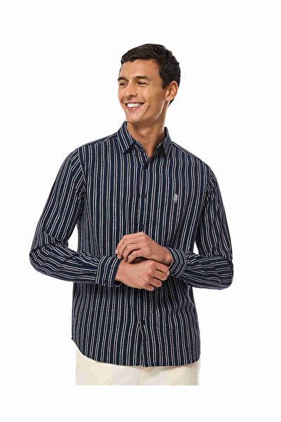 R&B Striped Shirt with Classic Collar and Long Sleeves