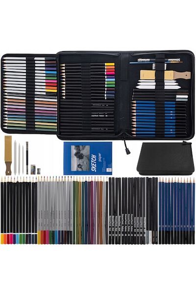 OEM Professional Sketch Drawing Set, 72 Pieces, Colored Pencils, Storage Map, Coloring Books