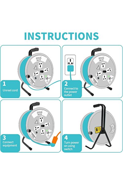 Bonai 25m Extension Reel: Power Your Space Safely and Efficiently with 4 Sockets and Fuse Protection