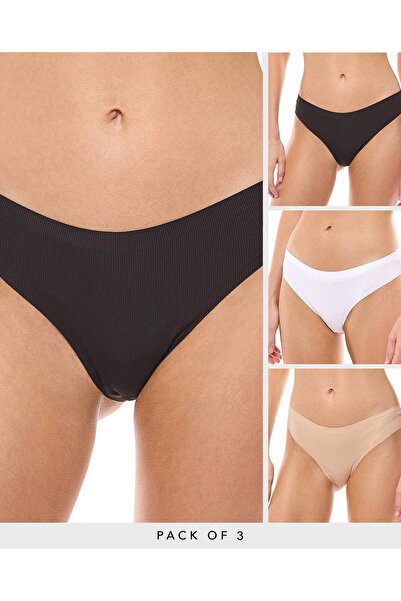 R&B مجموعة من 3 قطع من ملابس السباحة الداخلية بيكيني سادة بدون درزات