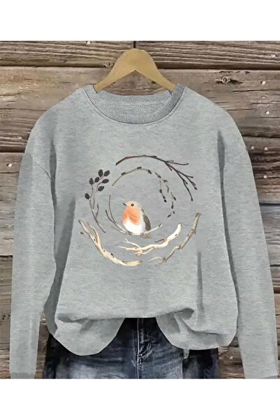 herkesemoda Baskılıı Bisiklet Yaka İçi Polarlı Sweatshirt