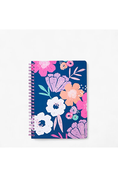 Lifestyle دفتر ملاحظات A5 لولبي مسطر بطبعة زهور، 60 ورقة
