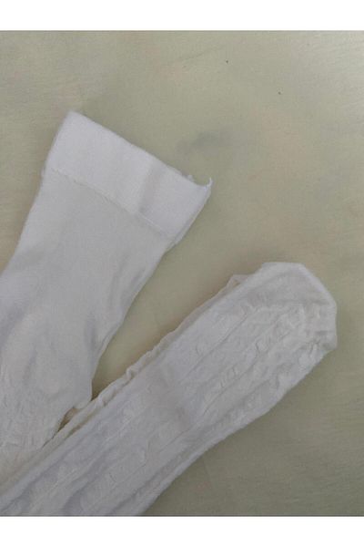 DÜVEN White Color Girl's Cotton Patterned Karina 180 Den Pantyhose (Kids Kilotli Çorap)