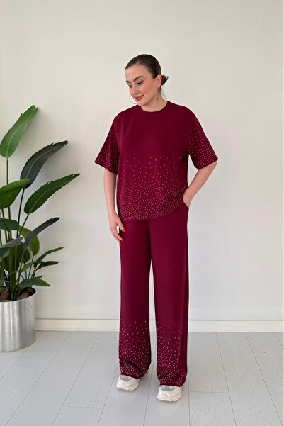 MaziButik Half Glitter Suit Claret Red