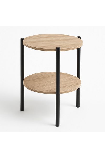 TSUMAB Modern 2-Tier Round Side Table with Black Metal Legs