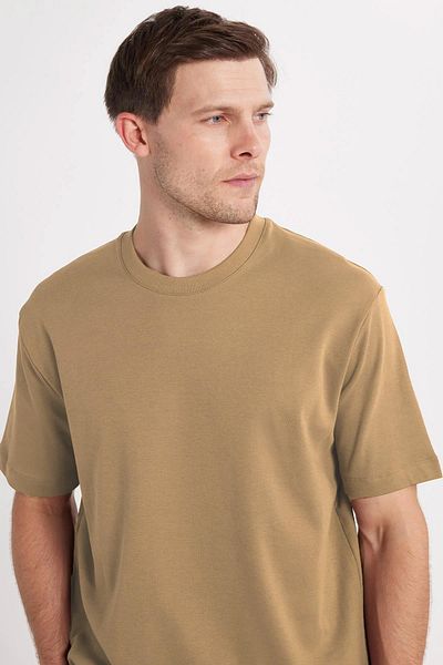 Tudors Tricou unisex Relax Fit, croială confortabilă, 100% bumbac, moale, texturat, ușor, gros, bej, cu gât crew