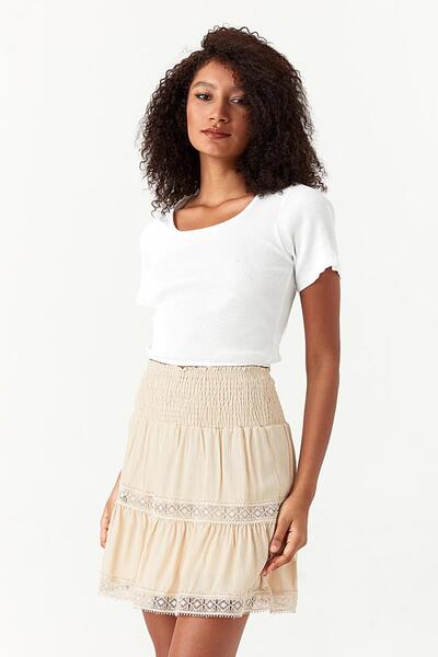 Select Moda Жіноча бежева міні-спідниця з мереживом