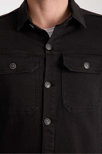 Valiberta Brad Gabardine Fabric Men's Jacket with Side Pockets - Black