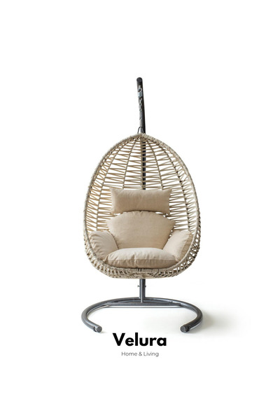 Velura Home & Living Class Bahçe Salıncağı - Krem Rattan Krem Minder