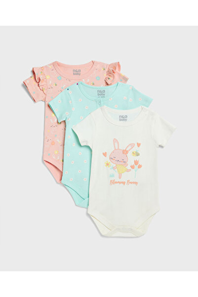 R&B 3 Pack Printed Bodysuits with Short Sleeves